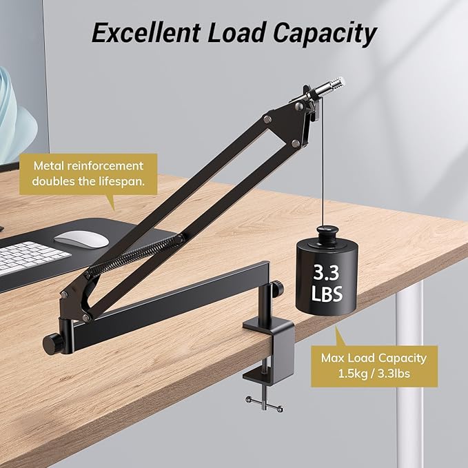 Tonor Mic Arm Desk Mount, Low Profile Boom Arm, Microphone Arm, Adjustable Mic Stand with Desk Mount Clamp, Cable Management, 3/8’’ and 5/8’’ Screwadapter for Most Microphone, Black, T20LP