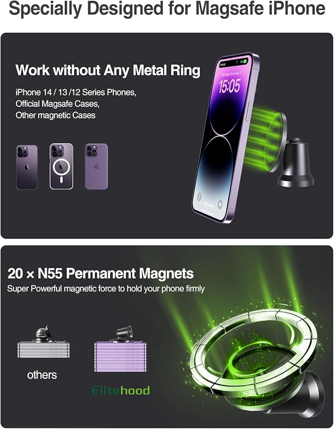 elitehood Dual Magnetic Phone Holder for Gym [20 Strongest Magnets], 360 Rotation Magnetic Gym Phone Mount, for Magsafe Gym Mount Magnet Compatible with iPhone 15 14 13 12 Pro Max Plus Mini