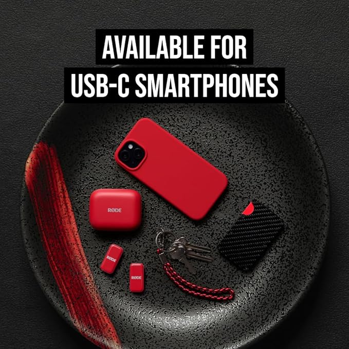 RØDE Wireless Micro - Compact Wireless Microphone, Two Mics with Charge Case for Smartphone Content Creation - USB-C, Red