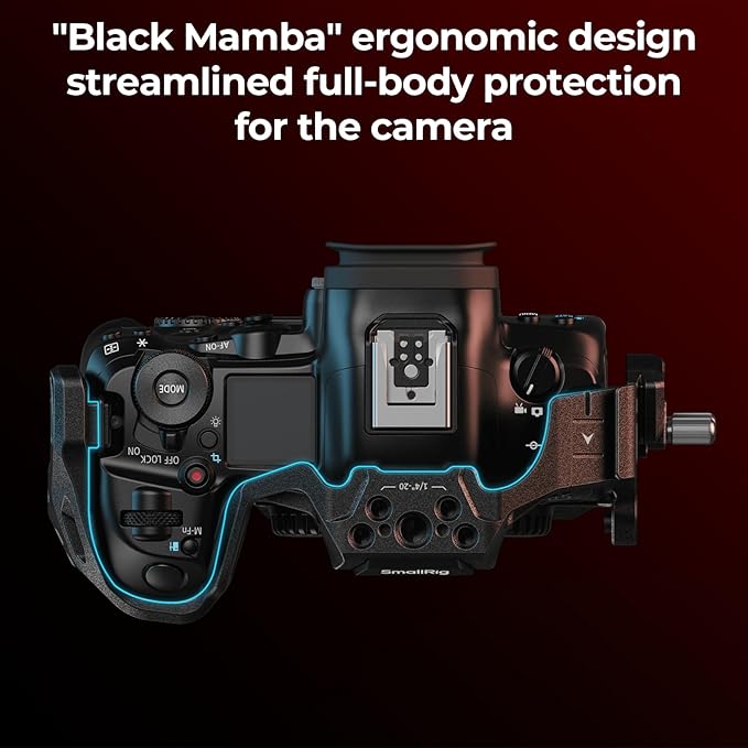 SMALLRIG Black Mamba Camera Cage for Canon R5 Mark II, Aluminum Alloy Camera Rig with Cold Shoe, 1/4''-20 & 3/8''-16 Threaded Holes, Built-in Quick Release Plate for Arca-Type - 4975
