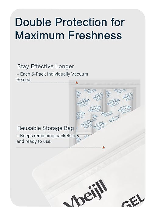 2 Gram (50 Pack) Color-Indicating Silica Gel Packets, Each 5 Pack Individually Sealed, Food Grade Desiccant - Rechargeable Moisture Absorbers for Food Storage, Electronics, 3D Filament & Safes