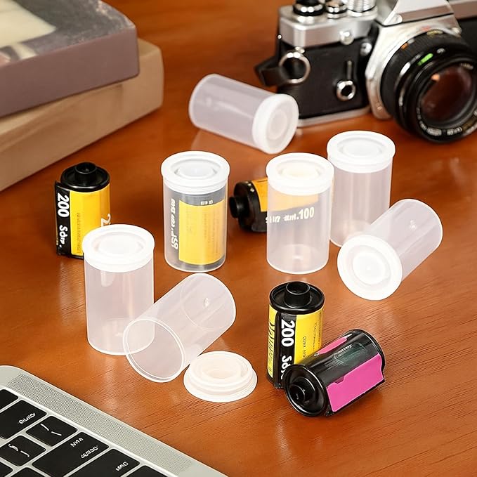 JOVITEC 30 Pieces Plastic Film Canister Holder, 35 mm Empty Camera Reel Containers, Storage Containers Case with Lids for Storing Small Accessories, Film, Keys, Coins, Art Beads (Transparent)