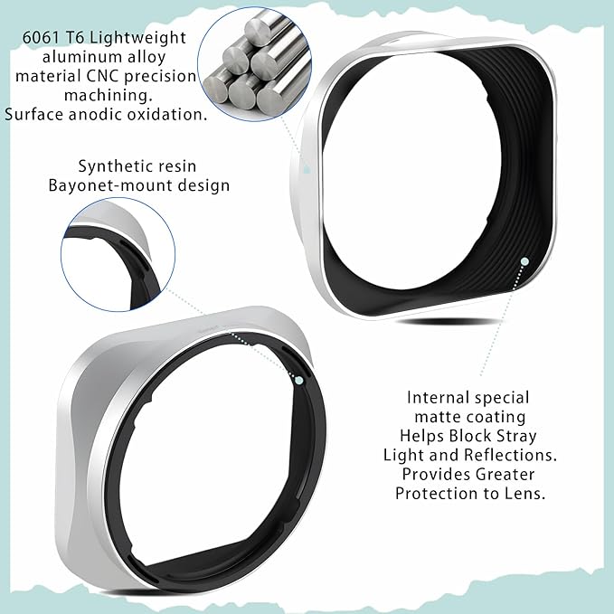 Haoge Silver Metal Square Lens Hood for Fujifilm XF33mm F1.4 R WR Lens, Fujinon XF 16-50mm,Fuji XF 23mm f/1.4 R LM WR Lens Hood Shade Bayonet Mount