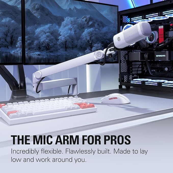 Elgato Wave Mic Arm Pro White - 360° Rotatable Low Profile Gas Spring Microphone Arm, Works Mics/Shure SM7B/HyperX QuadCast/Rode/Blue Yeti & More – for Broadcasting/Podcasting/Streaming