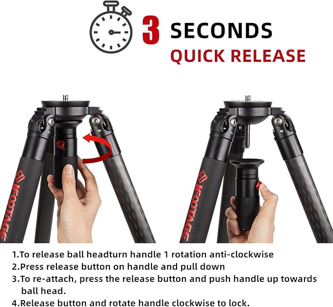 IFOOTAGE Gazelle TC7 Carbon Camera Tripod, Professional Video Tripod 3 Sections with Quick Release Handle,Komodo K5S Video Fluid Head for Professional Photographyand Video Production(Suit