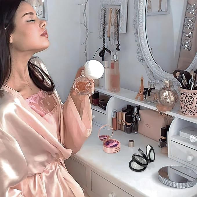 Eyelash Storage Box-2 Pack Eyelash Holder Case with Mirror 3Layers Circle Eyelash Box with Lash Holder Empty Makeup Case Travel for Women and Girls(Black,Rose Gold)