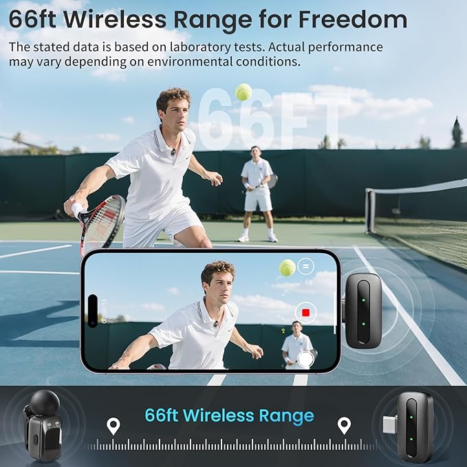 Mini Microphone, Ultra-Light Wireless Microphone for iPhone/Android, 30H Battery Life with Charging Case, 48kHz/24bit, Noise Cancellation for Vlogging, Streaming