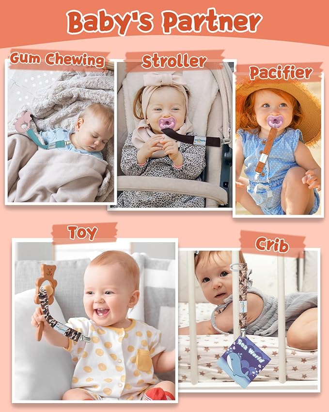 babygoal Baby Neutral Pacifier Clips, 8 Pack Binky Paci Holder Clips for Baby Boys and Girls Fits Most Pacifiers and Binkies 8MP46-B