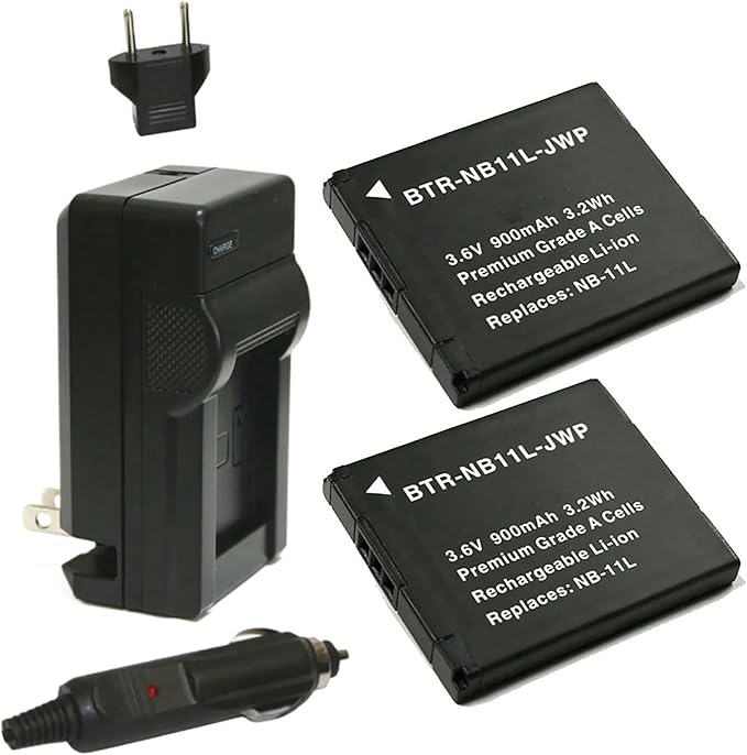 Replacement Battery for Canon ELPH 115 is (2-Pack, 900mAh) and Charger