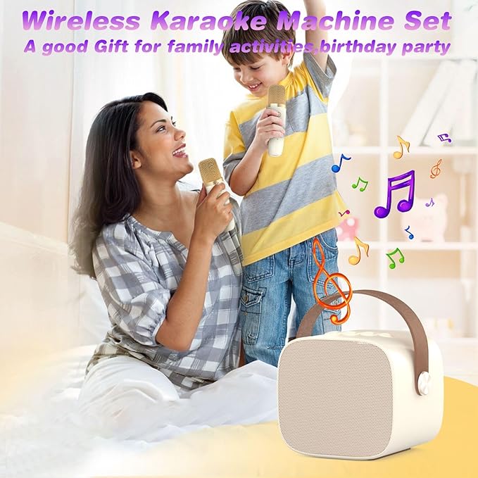 Mini Karaoke Machine Microphone,Fun Toys Christmas Birthday Gifts for Adult Kids/Toddler Boys Girls 3 4 5 6 7 8 9 10 11 12+,Portable Bluetooth Speaker with 2 Wireless Microphone