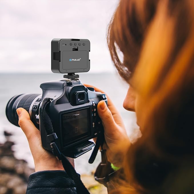 PULUZ 100 LED Video Light, 5W 3-Color Temperature Dimmable (2900K-6500K) Camera Fill Light with Cold Shoe Mount USB-C/AA Battery Powered for DSLR Camcorder Vlogging Macro Photography