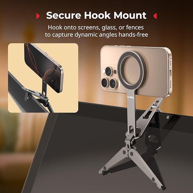 SMALLRIG Dual Magnetic Phone Tripod, Metal Cell Phone Mount Grip with 1/4" Threads, 270° Adjustable Phone Holder Mini Pocket Tripod for iPhone 17/16/15/14/13 Series -5649