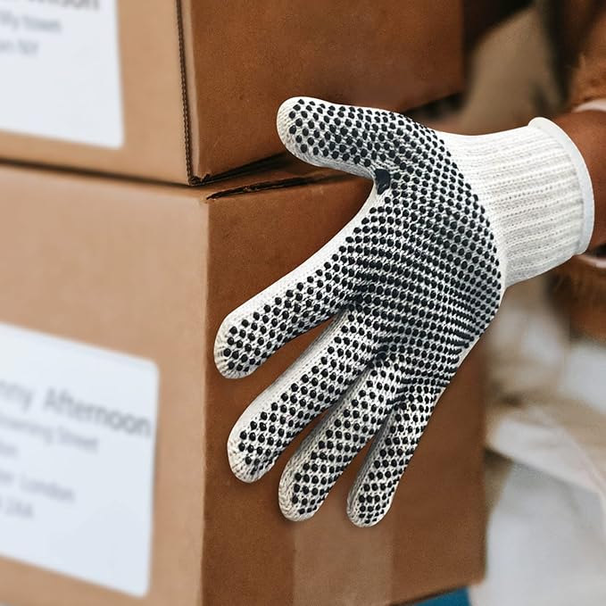 MIG4U String Knit Gloves Safety Work Gloves (Double-sided Dots, Large)