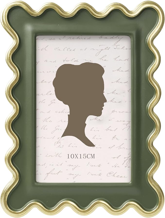 AELS 4x6 Inch Vintage Scalloped Picture Frame, Mid Century Modern Antique Photo Frames with Glass Front, Photo Display, Tabletop Wall Hanging, Gift Ideas, Green