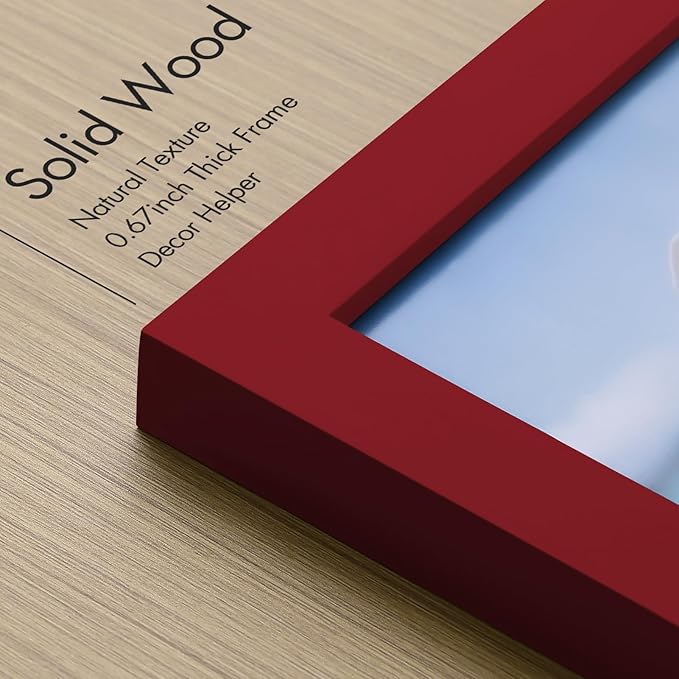 Vittanly 12x16 Picture Frame, Made of Solid Wood and Shatterproof Plexiglass, Display Pictures 11x14 with Mat or 12x16 without Mat, Wooden Photo Frame for Wall Mounting, Red, 1 Pack