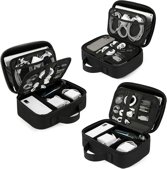 ZOMFELT Electronics Organizer Travel Case, Hard EVA Travel Organizer, Shockproof Bag Organizer, Double Layer Cord Organizers, Large Cable Organizers Bag, Tech Organizers for Men, Phone, Cord, Black