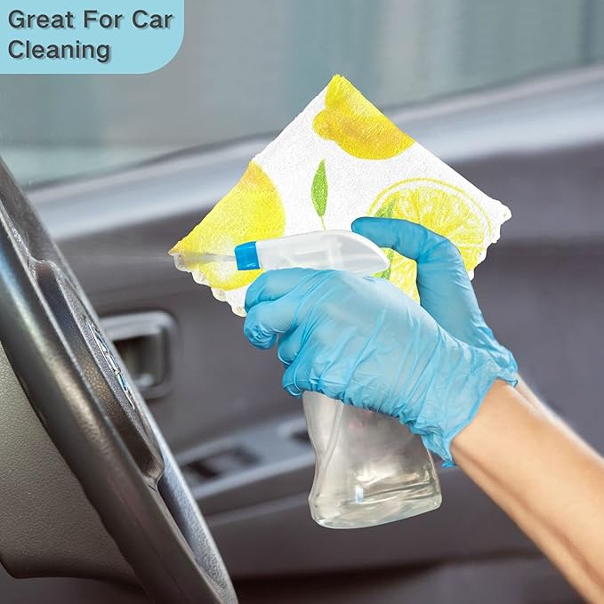 CaTaKu Lemons Leaves Kitchen Dish Cloths, 6 Pack Reusable Dish Rags for Washing Dishes, Microfiber Cleaning Cloths Dish Towels Washcloths for Kitchen Drying
