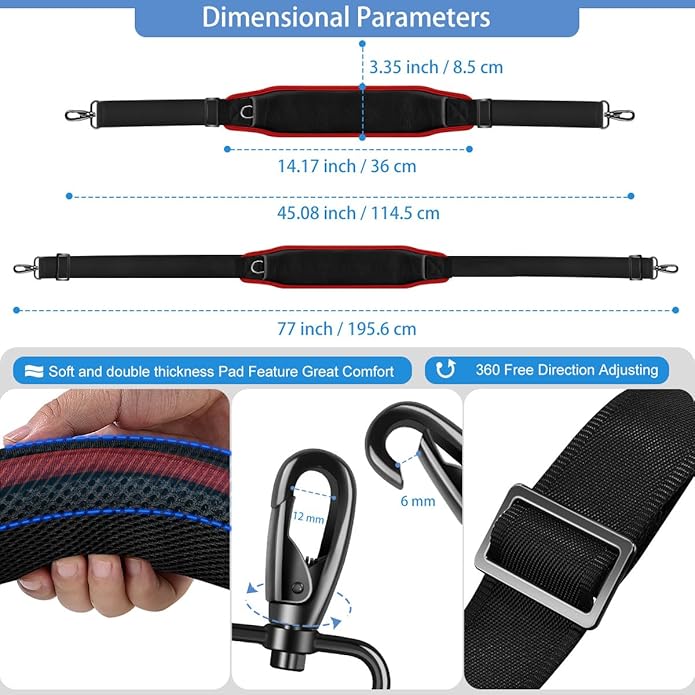 77-Inch Shoulder Strap For Bags Featuring An Ultra-Cushion Breathable Pad, And Double Adjustable Buckles For Versatility