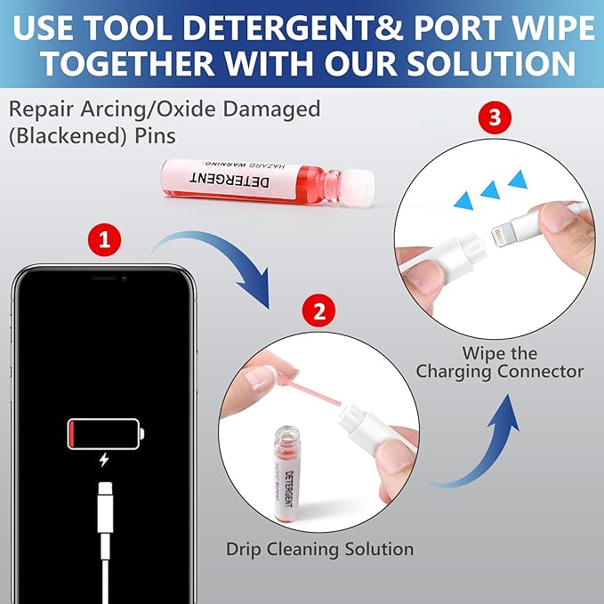 iPhone Cleaning Kit iPhone Cleaner, Phone Charging Port Cleaning, Cell Phone Repair Restore Tool for AirPod pro and iPad, Lightning Charger Cables Speaker Cleaner for Electronic Devices, White
