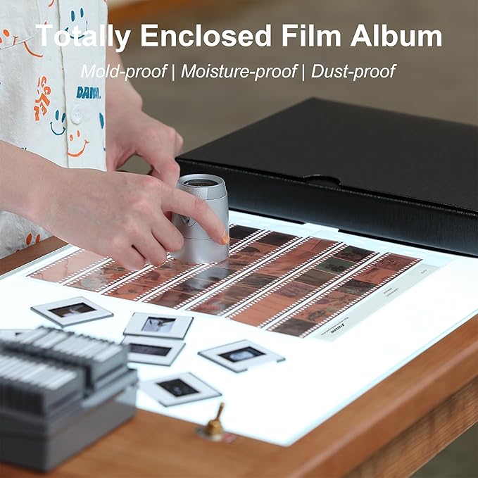 Acid Free Film Protector Storage Box Set 3 Ring Film Negative Binder for Standard 135 35mm 120 4x5 8x10 Negative Pages Film Bag(Black)