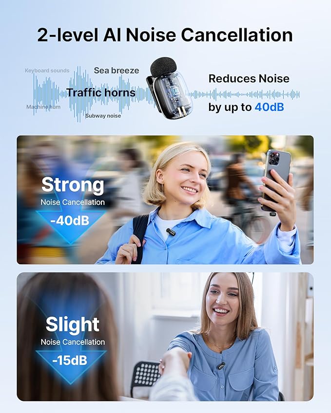 BOYA mini 2 Wireless Microphone for iPhone with MFi Certified, AI Noise Cancellation, App Control, 48k Hz/24 Bit, 30H Battery Life with Charging Case,Lapel Microphone Wireless for Video Recording Vlog
