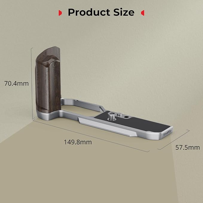 SMALLRIG Wooden L-Shape Grip for Nikon Z f Built-in Quick Release Plate for Arca and Wrist Strap Hole, Ergonomic Wooden Handgrip with 1/4"-20 Threaded Holes for Tripods (Silver) - 5707