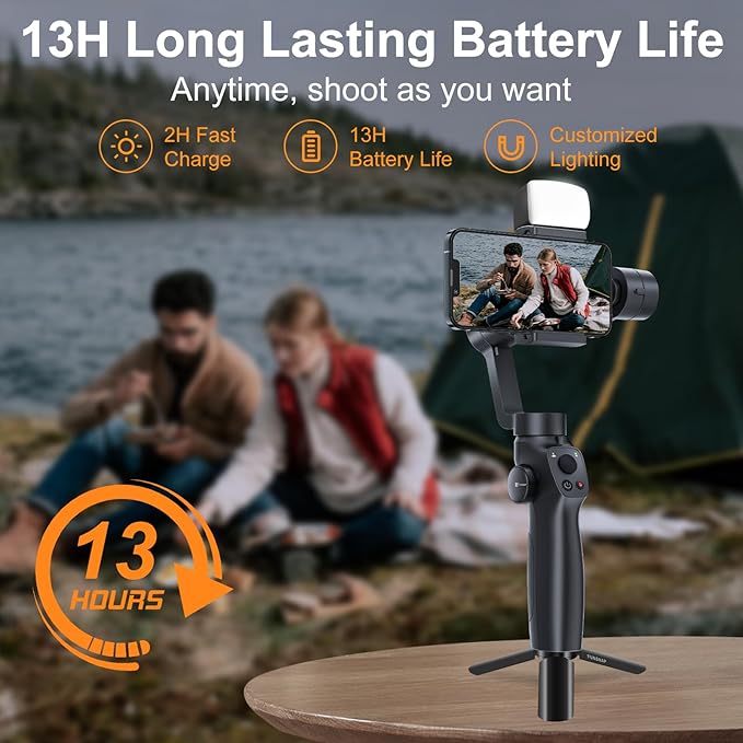 FUNSNAP Gimbal Stabilizer for Smartphone, 3-Axis Stabilization Phone Gimbal Handheld with Fill Light, Face Tracking Tiktok YouTube Vlog Stabilizer for Android iPhone 15 14 13 Pro Max
