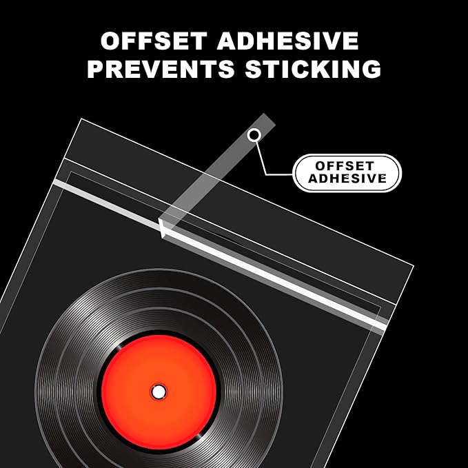 100 Pack 12 inch Vinyl Record Outer Sleeves - 3 Mil Crystal Clear Polyethylene with Adhesive Flap | Archival-Safe Protection for LP Album Storage & Display, Gatefold Compatible, Acid-Free