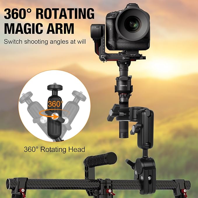 Super Clamp Double Camera Mount with 1/4 Inch Screw Adapter Clip Bracket Magic Arm Dual Ball Head for Motorcycle Chair Pole Tripod Light Stand Photo Boom Stand Cross Bars