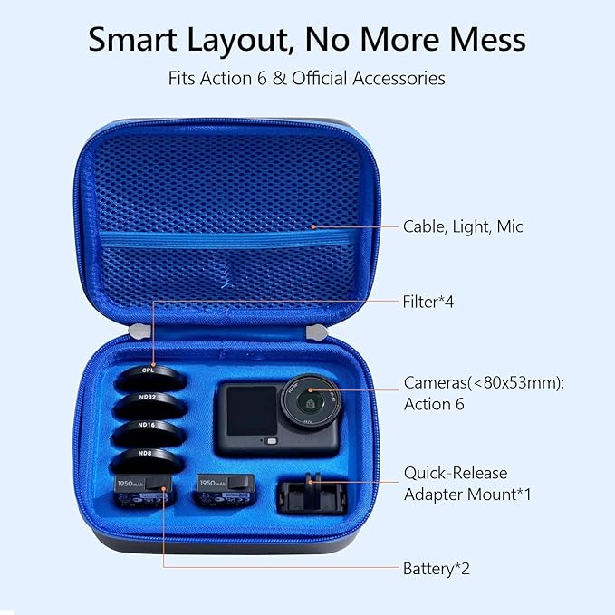 AuyKoo Carrying Case for DJI Osmo Action 6 Accessories, Waterproof Hard Carrying Bag for Camera Batteries Filter Mount, DJI Osmo Case Hard Shell Action Camera Bag