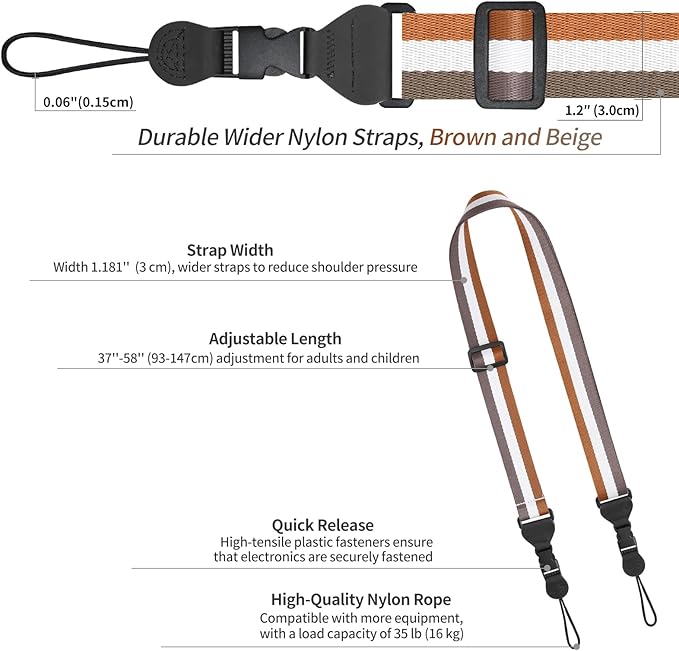 Adjustable Shoulder Strap, Comfortable for Camera Neck Lanyard iPad Strap iPad Strap for iPad, Camera, Binocular, Crossbody, Tablet, Laptop, Binocular, Luggage Bag(Brown, Beige & White A2)