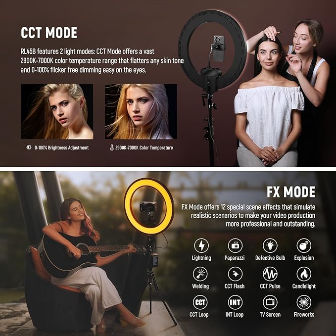NEEWER 18 Inch Edge Lit Ring Light with Tripod Stand Phone Holder Compatible with iPhone for Video Recording Selfie Makeup Studio Streaming, 45W 2900-7000K APP 2.4G Control Ringlight Lighting, RL45B