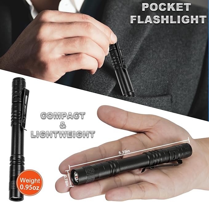 LED Pen Light Flashlight, Waterproof Mini Flashlights Pocket Flashlight with Clip, 500 Lumen Bright Small Flashlights for for Inspection, Work, Emergency, Battery Not Included (5 Pack)