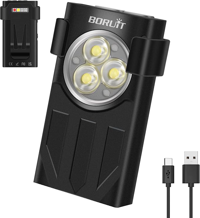 BORUIT V7 LED Mini Flashlight High Lumens Small Powerful EDC Keychain Flash Light with Red UV Light,USB-C Rechargeable Pocket Flashlights with Clip,10 Modes,IPX5 Waterproof,Magnet(Black)