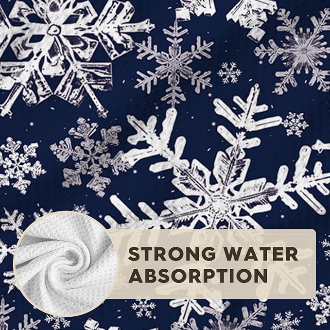 Artoid Mode Blue Snowflakes Winter Kitchen Towels, 18x26 Inch Quick Dry Microfiber Cloth Dish Towels for Kitchen Drying Set of 2