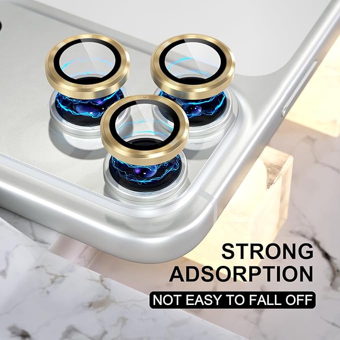 Choiche Compatible for iPhone 17 Pro/iPhone 17 Pro Max Camera Lens Protector, 9H Tempered Glass Camera Cover Screen Protector Metal Ring Decoration Accessories (Gold)