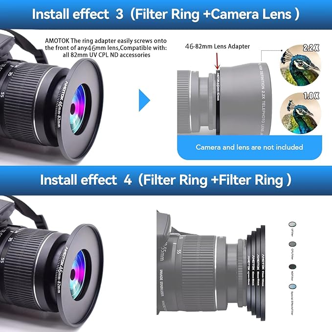 46mm Lens to 82mm Camera Lens Adapter,46mm to 82mm Filter Step-Up Adapter Ring,Compatible All 82mm Filter Accessory