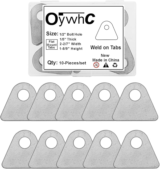 Weld on Tabs, Steel Shock Basic Weld Tab, Universal Weld on Tabs Flat Bottom Mount with a 1/2" Hole.1-8/9" Height, 2-2/7" Wide, 1/5" Thick Pack Of 10 Tabs Steel Mounting Bracket OywhC-6