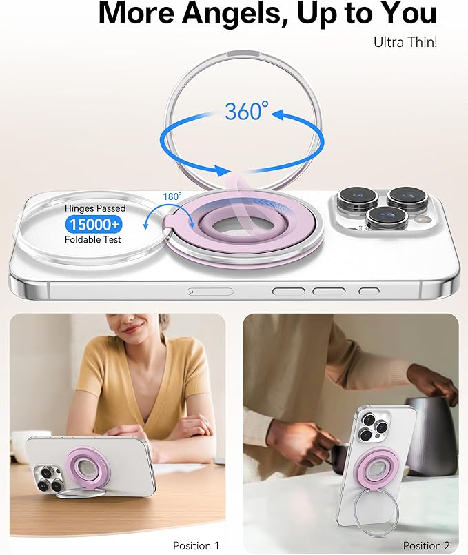 Magnetic Phone Grip for MagSafe Ring Holder, 360° Rotation Phone Grip Stand Finger Kickstand, Dual-Sided Magnetics Compatible with iPhone 17/16/15/14/13 Pro/Max MagSafe Accessories