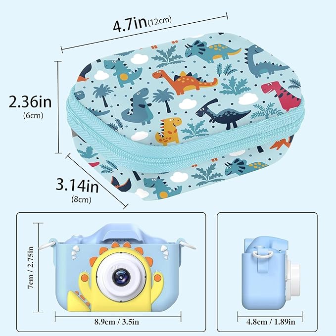 Leayjeen Kids Camera Case Compatible with OUTUVAS/Goopow/Mgaolo/HOOMOON/Kids Camera Toys and Kids Digital Video Camcorder Camera,Best Birthday Christmas Gift -Light Blue Dinosaur(Case Only)