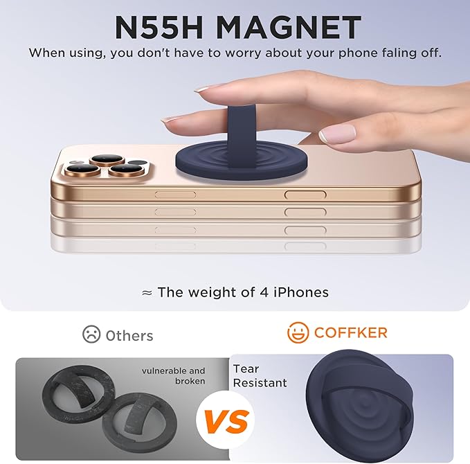Magnetic Phone Grip Ring Holder, Liquid Silicone Magnet Cell Phone Grip Finger Loop, Compatible with Magsafe, Back of Phone for iPhone 17/16/15/14/13/12 Series, Midnight Blue