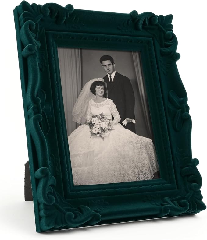 4x6 Picture Frame for Portraits Wedding Photos, Small Retro Decorative Frame with Stand for Table Shelf Desk Decor, Unique Gift for Housewarming Birthday (Dark Green)