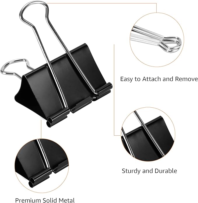 Amazon Basics Sturdy Binder Clips for Office Use, 96 Count (8 Pack of 12), Medium, 1.25 in, Black