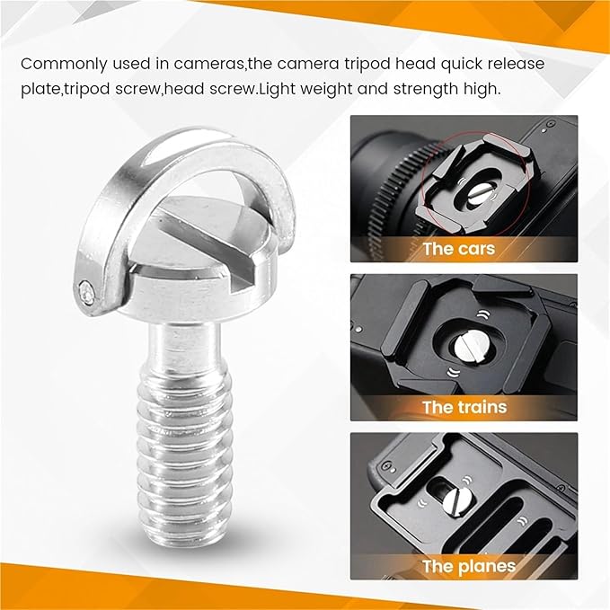 20 PCS 1/4" D-Ring Screw Stainless Steel for Camera Tripod Quick Release Plate Silver