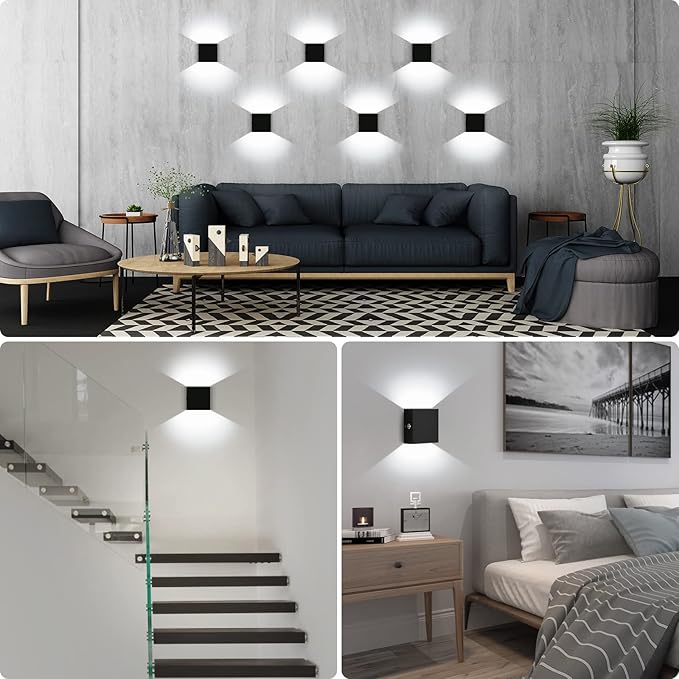 Indoor Wall Sconces Battery Operated Set of 2, Rechargeable Wall Lights Black Touch Control, Modern Up Down Wall Mount Light for Hallway, Cool White, LG9939112