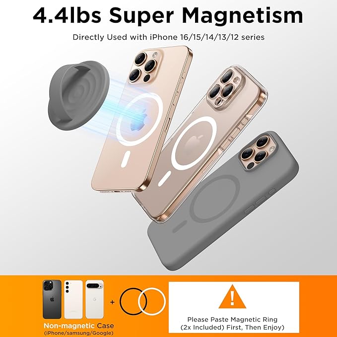 Magnetic Phone Grip Ring Holder, Liquid Silicone Magnet Cell Phone Grip Finger Loop, Compatible with Magsafe, Back of Phone for iPhone 17/16/15/14/13/12 Series, Gray