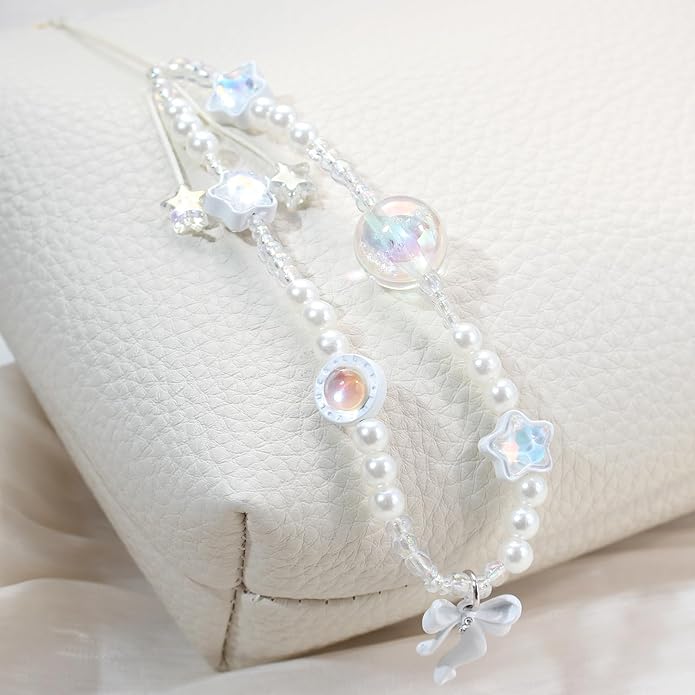 Beaded Camera Wrist Strap, Cute Phone Charms Strap, Pearl Bracelet Wrist Strap, Phone Keychain Decoration for Wallet