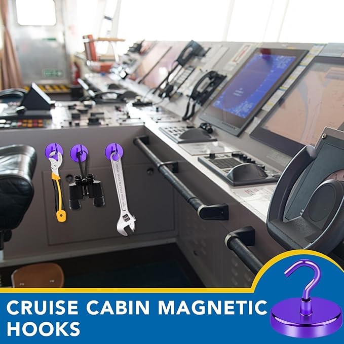 LOVIMAG Cruise Ship Essentials, 150Lbs Magnetic Hooks Heavy Duty, Purple Magnet Hooks for Cruise Cabins, Strong Magnetic Hook for Hanging-12 Pack