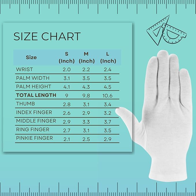 ANSMIO 2 Pairs Cotton Gloves, White Gloves for Dry Hands, Cotton Gloves for Sleeping, Moisturizing Night Gloves, White Gloves 100% Cotton, Size S (2 Pairs)