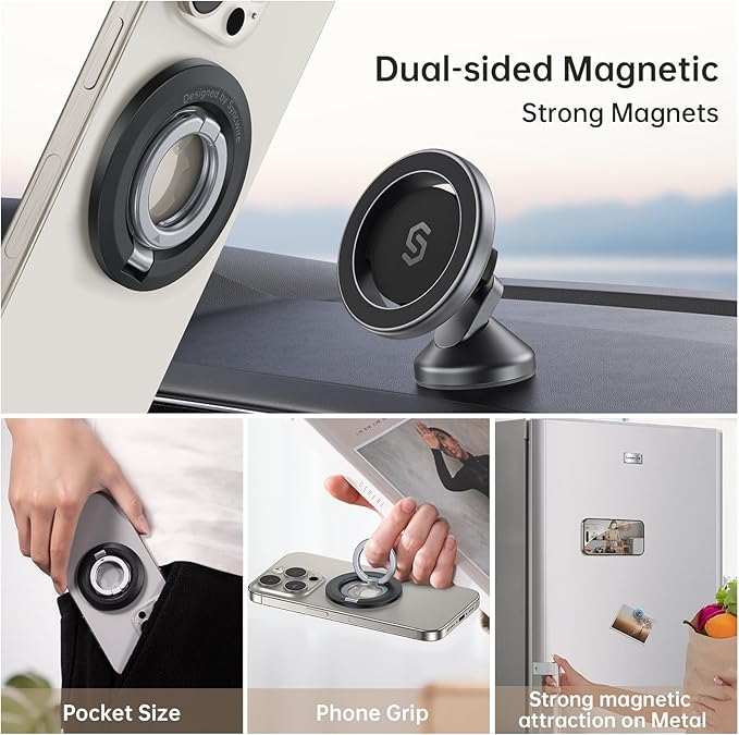 SYNCWIRE for MagSafe Ring Holder, Magnetic Phone Ring Holder Magnet Cell Phone Grip Finger Ring Kickstand Compatible with iPhone 17 16 15 14 13 12 Pro Max fits MagSafe Accessories